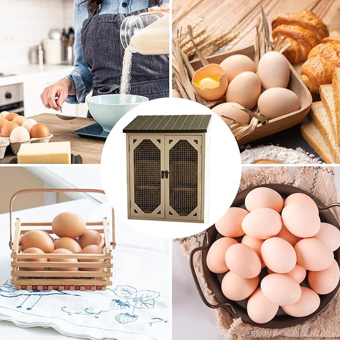 Wooden Egg Storage Cabinet Holds - Farmhouse Storages Organizer Cabinet With Double Doors | Eggs Storage Box With Wire Mesh Window | Vintage-style Egg Holder Home Kitchen Pantry Cabin Coop Farm