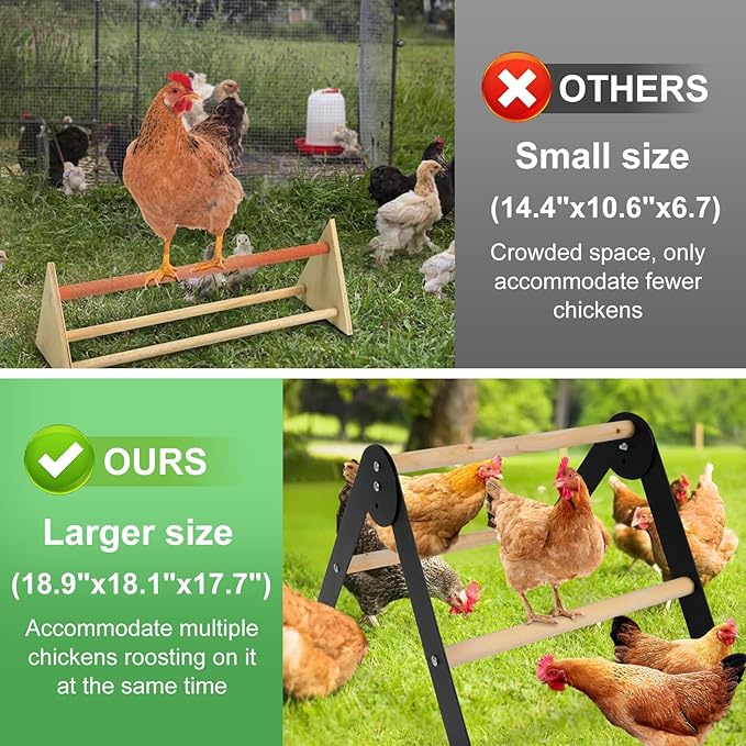 Wooden Chicken Roosting Perch, Metal and Wooden Training Hen Roosting Bars Stand for Coop Entertainment