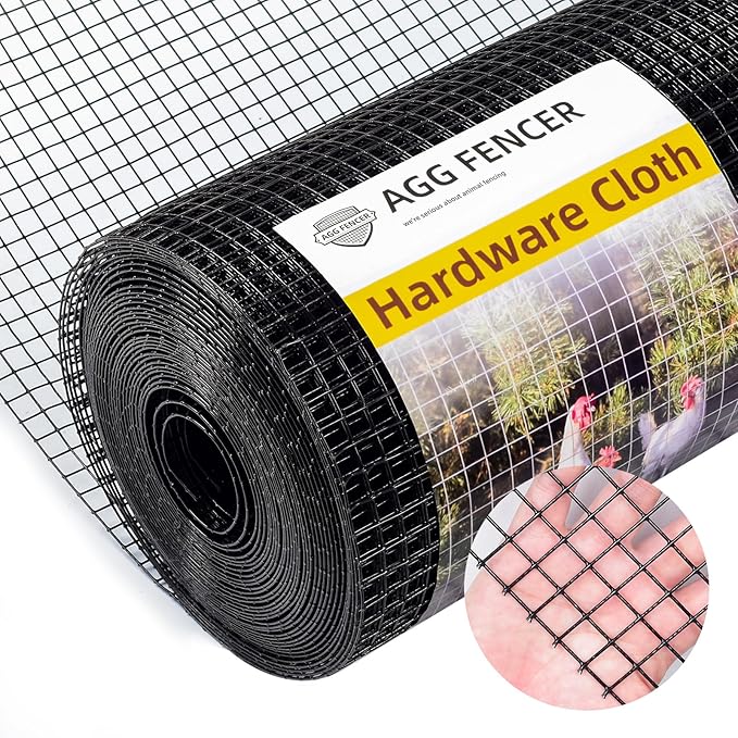 16in x 100ft Black Hardware Cloth 1/2 inch 19Ga PVC Coated Wire Mesh Vinyl Coated Fence, Welded Metal Chicken Wire Fencing Roll, Garden Plant Fencing, for Chicken Coop and Home Improvement