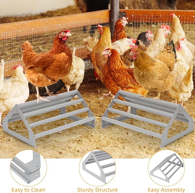 SHINOSKE 2 Pack Chick Perch,Chicken Toys for Coop,Wooden Chicken Roosting Bars with Metal Stand,Coop Accessories & Supplies for Chicks,Easy to Assemble,Grey(Large x 2)