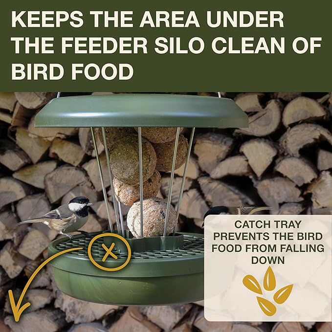 SWISSINNO Bird Feeders - No Mess Fat Ball/Suet Feeder for Outdoors Hanging - Smart Birds Lucerne Spill Proof Wild Cardinal Bird Feeder with Integrated Seed Catcher Tray - Light Grey