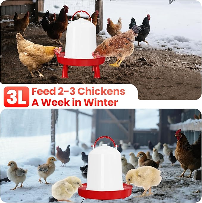 3/6 L Heated Chicken Waterer for Winter Auto-Fill Chicken Water Heater with Leg Support,35W BPA-Free Heating Poultry Waterer No Waste Heated Watering System for Chicken Coop (6L)