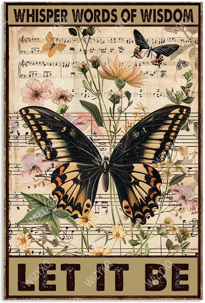 Metal Signs Let It Be Butterfly Retro Tin Sign for Home Office Kitchen Bar Cafe Garden Wall Decor 12x8 Inch