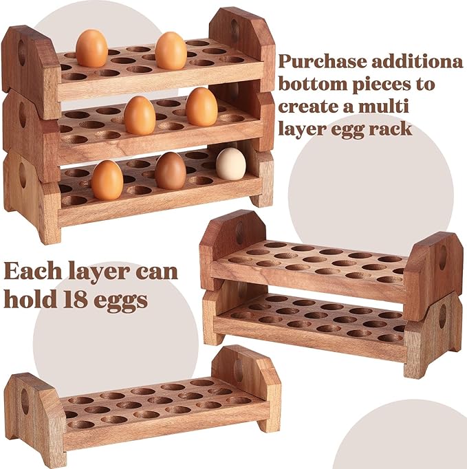 Patelai 3 Tier 54-hole Wooden Egg Holder Countertop Stackable Egg Storage Trays Organizer Eggs Container Rack for Rustic Home Kitchen Easter Decoration