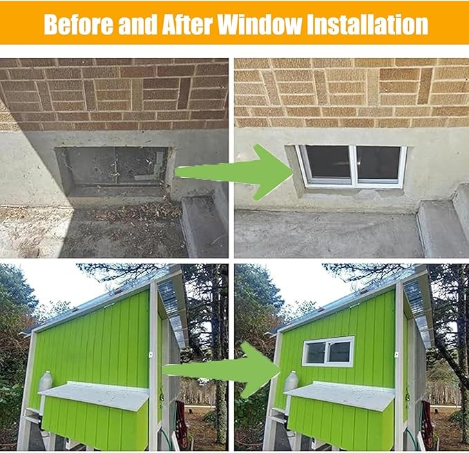 40x25in 36x16in 20x12in Window for Houses, Basement Replacement Windows Aluminum Sliding Window White/Black for Bathroom/Shed/Chicken Coop(Black,27x16in)