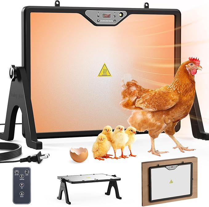 Chicken Coop Heater Brooder Plate, 180W Dual-Heating Chicken Heater Built-in Thermostat | Cycle Mode | Light, Remote Control Chick Heater for Coop, Adjustable Chicken Warmer for Poultry, UL-Compliant
