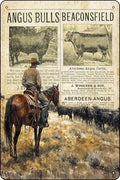 Vintage Black Angus Cattle Poster Art Cattle Breeder Rancher Rodeo Cowboy Western Cabin Wall Decor Gift for Rancher - 8 x 12 inches Vintage Metal Sign
