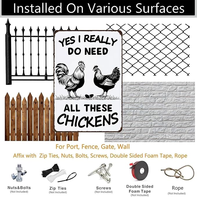 Funny Vintage Metal Chickens Signs Decor for Coop Farmhouse