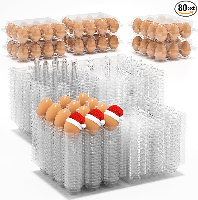80 Pack Egg Cartons Cheap Bulk, 12 Count Clear Empty Egg Cartons for Fresh Chicken Eggs, 3x4 Grids Reusable Egg Holder Trays for Refrigerator Use, Chicken Farming, Family Storage and Market Purpose