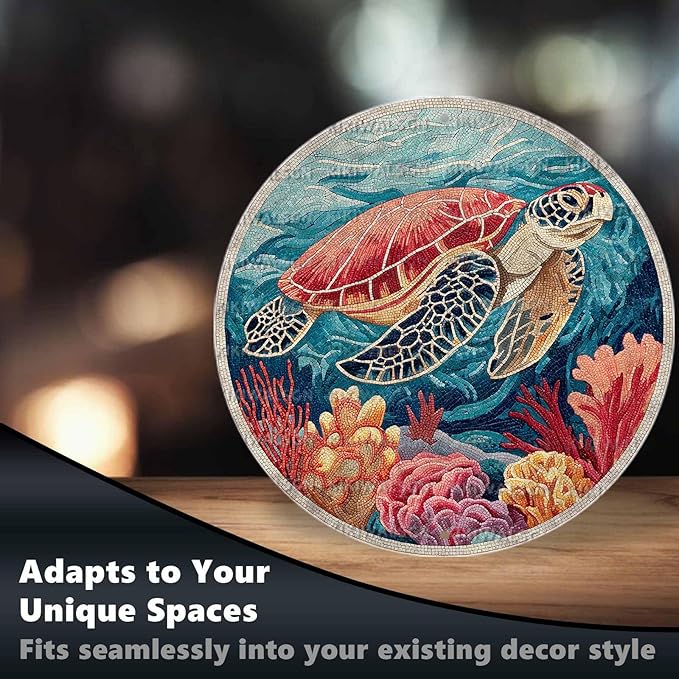 Vintage Sea turtles Round Metal Sign Retro Beach Tin Sign Nostalgic Wall Decor Decorations for Home Bedroom Living Room Cafe Bar Toilet Bathroom 12 * 12 In
