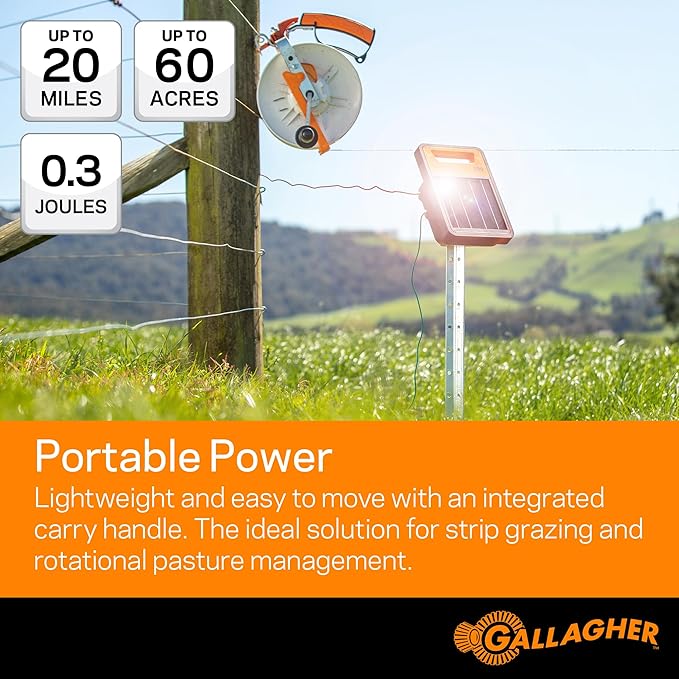 Gallagher S30 Solar Electric Fence Charger with 1,640 Ft Poly Wire | Complete Electric Fencing Kit for Livestock, Small Pastures, and Predator Control | Solar Powered Energizer with Bonus Polywire Rol