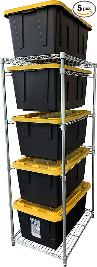 Bin Storage Rack with 5-Pack 27 Gallon Storage Totes – Holiday Decoration Organization, Declutter, NSF Certified, Zinc Plated, Heavy Duty Metal for Garage or Workspace, Steel, 31″ x 23″ x 72″