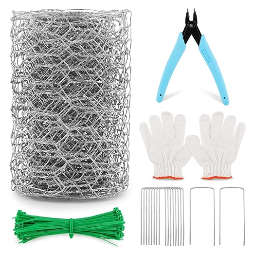 Floral Chicken Wire for Craft, 4 x 118 Inch Lightweight Mesh Netting with Plier,Gloves,Ties, 2mm Thickness Chicken Wire Fence Netting for Garden Poultry, Protect Plant, DIY Craft
