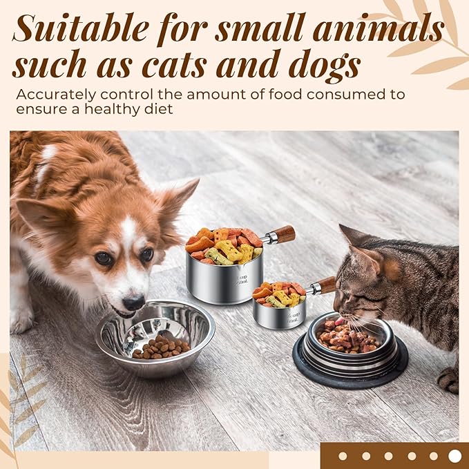 3 Pcs Dog Food Scoop 1 Cup, 1/2 Cup, 1/4 Cup Stainless Steel Pet Food Scoop Measuring Cup with short Handle for Dog Cat Rabbit Food Feeding Kitchen Gadget Utensil