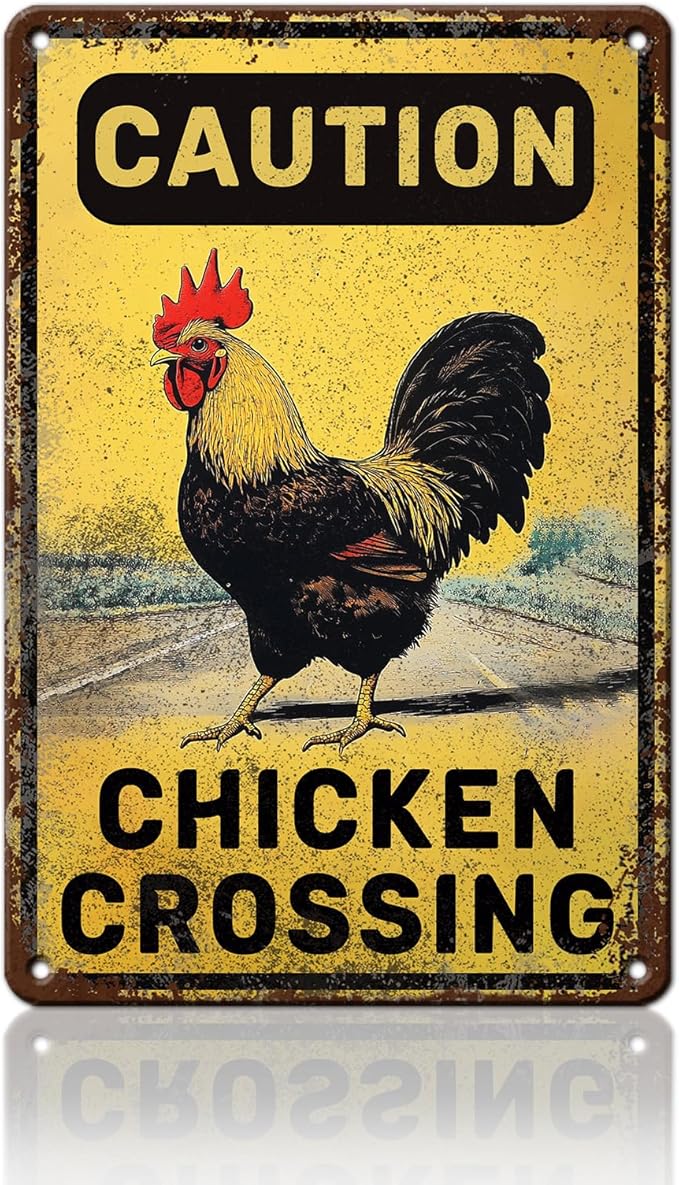 Funny Chicken Signs Chicken Crossing Aluminium Sign Metal Chicken Signs Decor Home Ktichen Farm Are Wall 12x16 Inch Vintage Chicken Signs For Coop Metal Tin Signs Poster