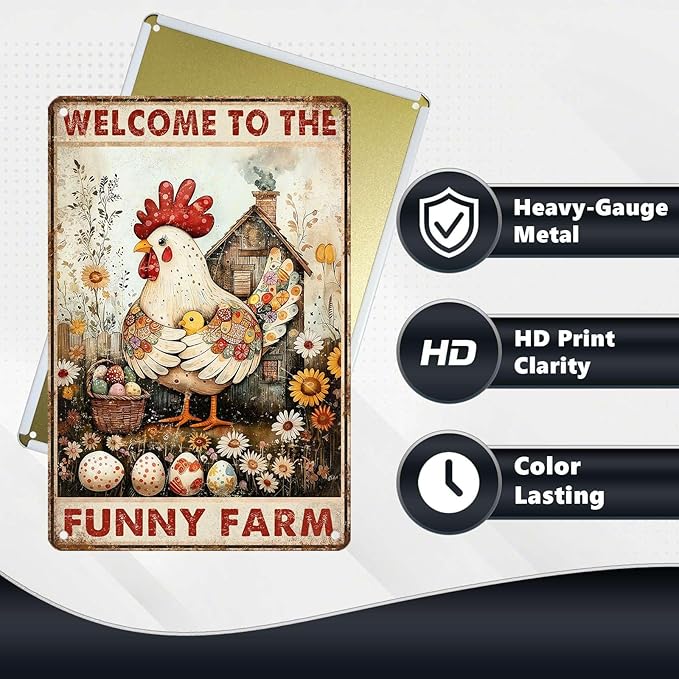 Chicken Metal Sign Chicken Coop Metal Decor Welcome To The Funny Farm Tin Signs Vintage Farmhouse Poster Rustic Wall Decor For Home Farm Poultry House Cafe Kitchen Bar Yard Gate 12 * 8 In