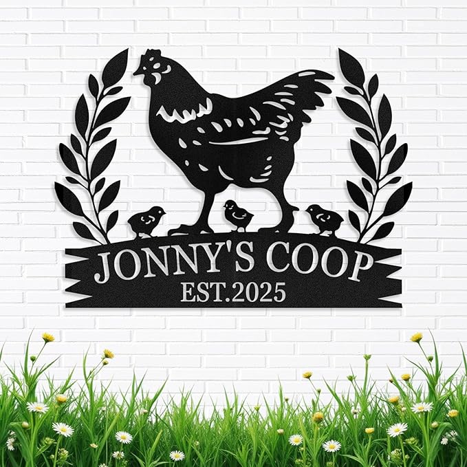 Personalized Chicken Coop Signs, Metal Funny Farm Decor, Chicken Coop Accessories, Metal Outdoor Wall Art, Custom Hen House Sign, Rustic Farmhouse Wall Decor for Farm Yard Garden Color03