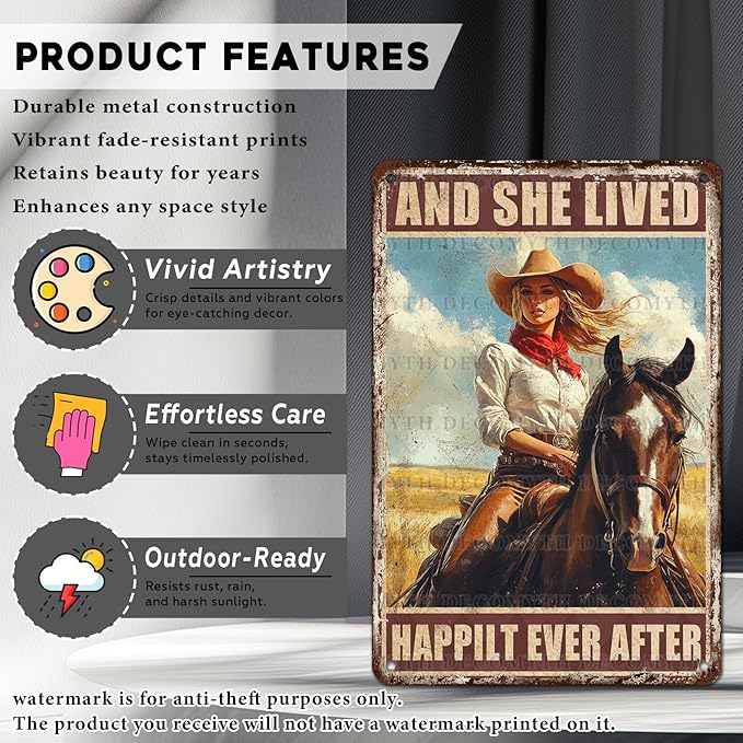 Vintage Wall Decor Cowgirl Art Nostalgic Tin Sign for Horse Lovers for Home Office Kitchen Bar Cafe Garden Wall Decor 12 * 8inch