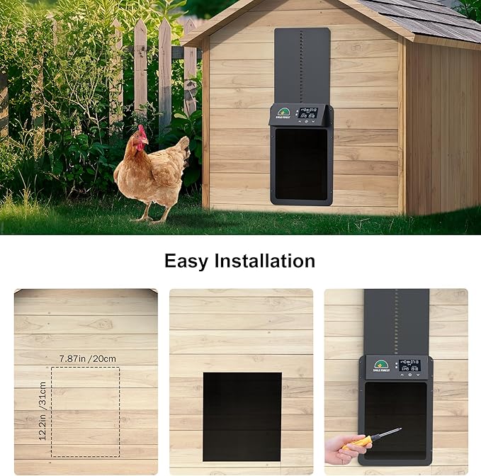 Automatic Chicken Coop Door,Multi-Modes for Chicken Door,Auto Chicken Coop Door with Anti-Pinch Feature,Automatic Coop Door with LCD Display,Run Chicken Automatic Door with Timer & Light Sensor