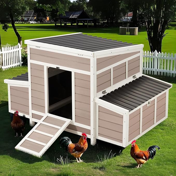 U-MAX Chicken Coop, 56" Large Wooden Chicken Hutch with 6 Nesting Boxes, Outdoor Hen House Chicken Cage,Brown