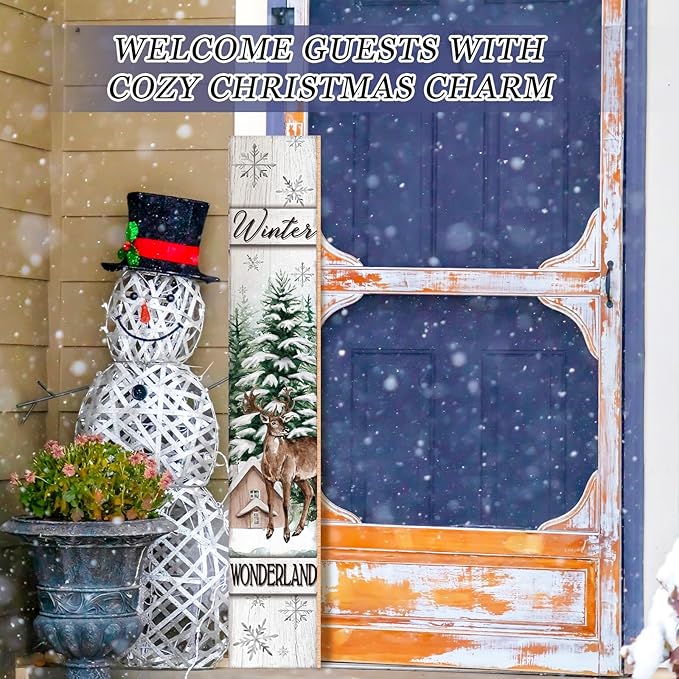 47" Large Winter Porch Sign Wonderland Welcome Sign Tall Winter Porch Decor Farmhouse Rustic Wooden Leaner Front Door Modern Decor Gift for Holiday Outdoor Home Yard Entryway