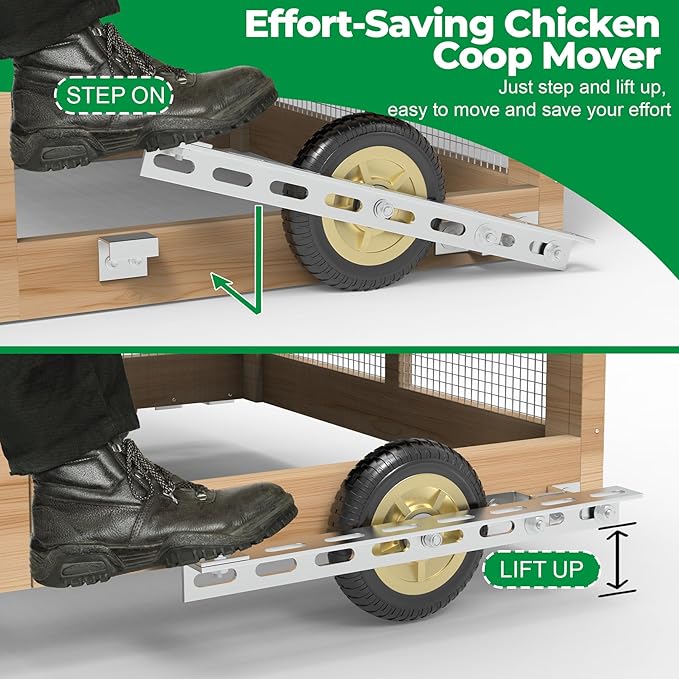 Forestchill Chicken Coop Wheels Kit with Handles, 4 Pack Heavy Duty Casters with Handles, Universal Chicken Tractor Wheel Kit for Easy Lift & Move, Portable Chicken Coop Accessories