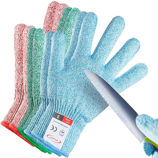 Cutting Gloves, 3 Pairs of Cut Resistant Gloves Food Grade, Cut Resistant Gloves for Kitchen, Oyster Shucking, Fish Fillet Processing, Carving Wood and Gardening(Medium-Macaron)