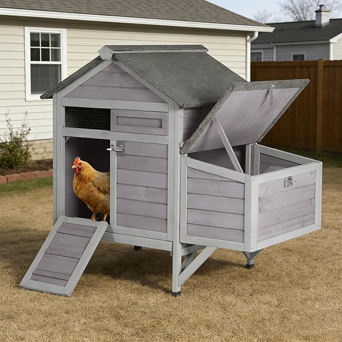 Aivituvin Chicken Coop with Nesting Box and Leak-Proof Tray, Outdoor Wooden Poultry House for Chickens, Rabbits, Ducks