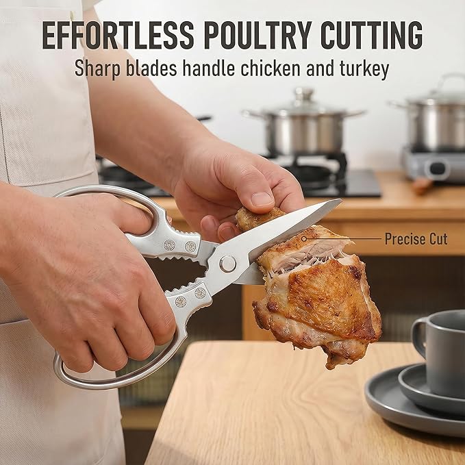 Vexrythm Heavy Duty Poultry Shears - Effortlessly Cut Chicken, Meat & Veggies with Non-Slip Handle, Safety Lock & Spring Loaded Design! Dishwasher Safe Kitchen Shears!