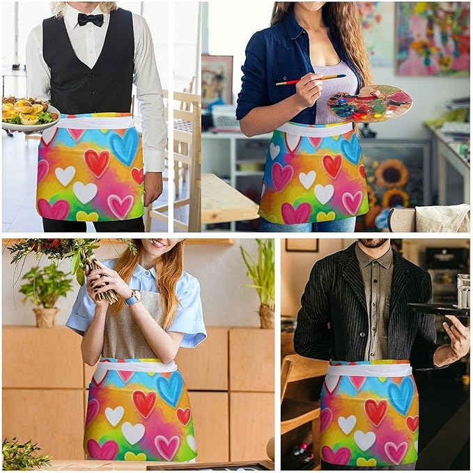 Unisex Chef Waiter Apron Waist Half Short Serving Aprons with 3 Pockets