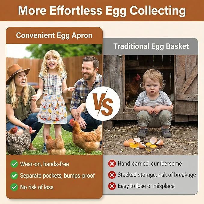 Goaste Egg Collecting Apron for Kids, 8 Pockets Child Egg Holding Apron, Chicken Egg Gathering Apron, Farmhouse Egg Baskets Holder Apron for Hen Duck Goose Eggs Housewife Kitchen Parent-Child Activity