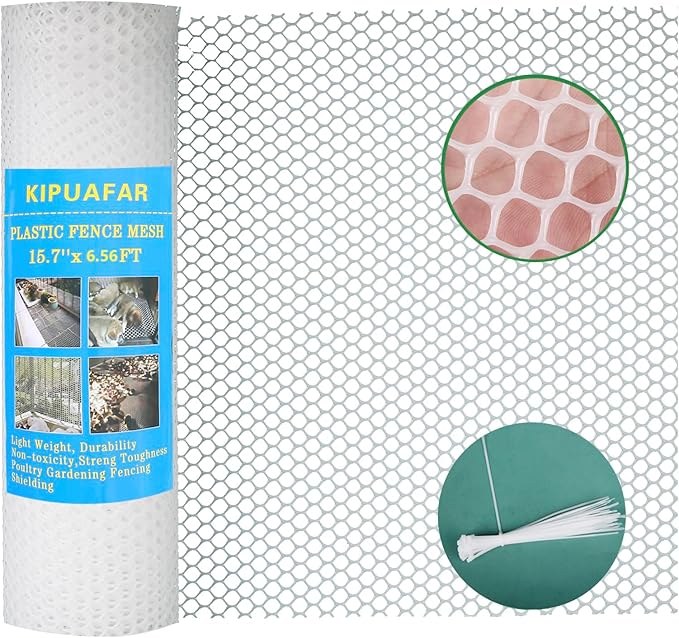 White Plastic Wire Mesh Fence 15.7IN x 6.56FT - Commercial Grade Hexagonal Netting, Heavy Duty Snake & Rodent Barrier for Farms, Poultry Yards, Dog Runs | Durable Outdoor Security Fencing