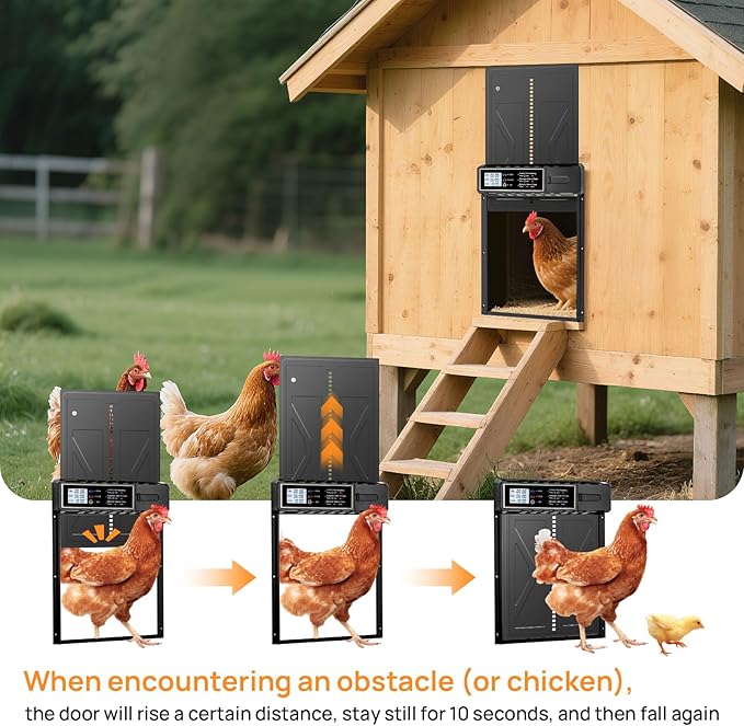 Automatic Chicken Coop Door with LCD Timer – Battery Powered Auto Open/Close, Predator-Proof Aluminum Hen House Door, Weatherproof, Easy Install, Timer-Controlled Coop Door
