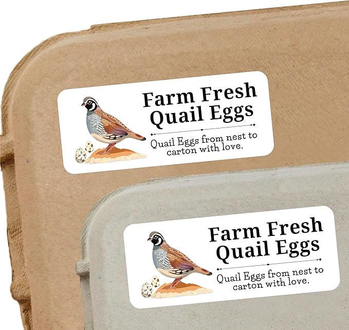 120 Quial Egg Carton Labels Stickers | White | Farm Fresh Eggs | 4 6 12 15 18 30 48 50 Count - Basket Box Container Extra Organizer Farm Supplies, 66mm x 26mm