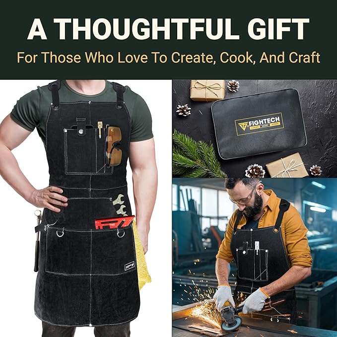 FIGHTECH Shop Apron - Heavy Duty Wood Working Apron for Men with Tool Pockets for Woodworkers Blacksmiths Carpenters M-XXL