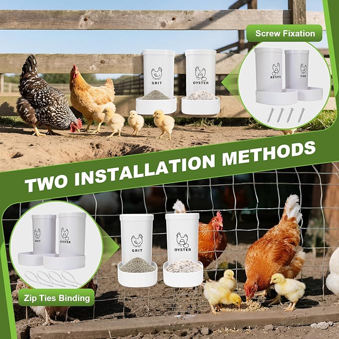 2-Pack Chicken Oyster Shell & Grit Feeder, Automatic, Hanging, Improves Eggshell Quality & Hen Health