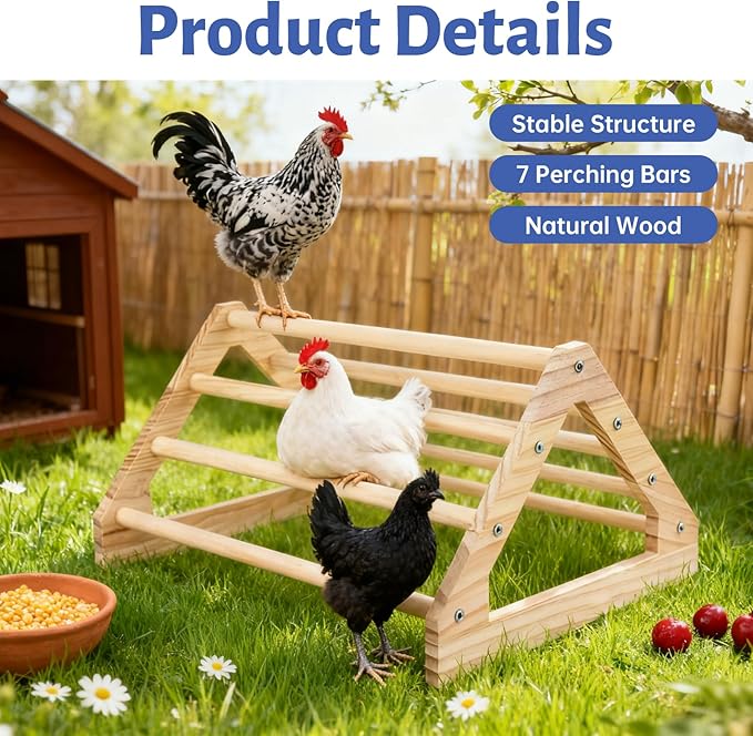 Strong Wooden Chick Roosting Bar with Large Hole, Chicken Coop Toys and Accessories, Chicken Perch Stand for Small Poultry Bird Parrot Indoor Outdoor