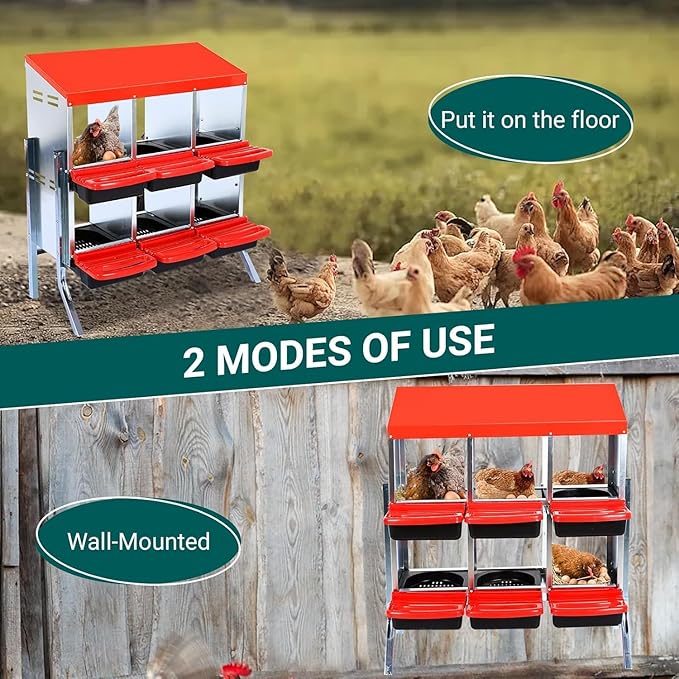 Nesting Boxes for Chickens - 6-Hole Chicken Nesting Boxes for Laying Eggs,Chicken Nesting Box with Lockable Lid - Secure Egg Laying Box for Farm & Backyard - Easy Egg Collection & Protection