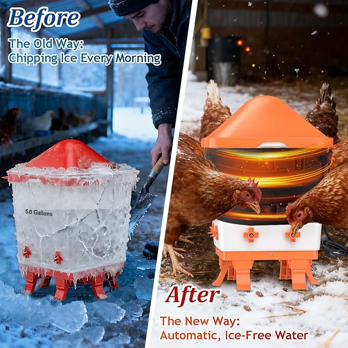 7" W×30" L Chicken Water Heater Belt Strap, Energy Saving Heated Poultry Coop Waterer Warmer with 6ft Cable for Prevent 2-5 Gal Bucket Freeze in Extremely Cold Winter,Auto Temp Control& Easy Install