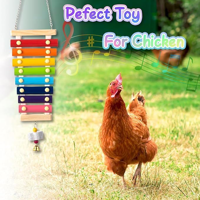 Little World 12PCS Chicken Toys for Coop - Complete Set of Chicken Toy, Coop Accessories Swing Ladder Bridge Mirror Pecking Toy Entertainment