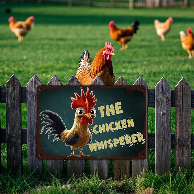 Vintage The Chicken Whisperer Metal Sign Fun Chicken Tin Sign Farm Chicken Coop Metal Poster Home Kitchen Farmhourse Coffee Bathroom Art Wall Decor 12x16 Inch