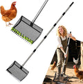 XOTTI 12 Inch Large Chicken Poop Scooper & Rake 2-in-1, Metal Chicken Coop Scoop with 36 to 75" Adjustable Stainless Steel Handle, Durable Sand Litter Sifting Shovel for Farm Animals