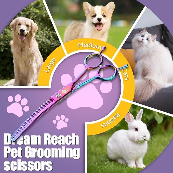 6.5" Professional Chunker Shear Twin Tail Downward Curved Pet Grooming Thinning/Blending Scissors Dog&cat Grooming Chunkers Shear (6.5 inches)