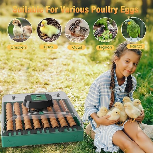 Egg Incubator for Chicken Eggs, 72 Egg Large Capacity with Automatic Egg Turner and Humidity Control, Egg Hatching Incubator for Chicken, Quail, Duck & Geese with Built-in Candler for Farm & Classroom