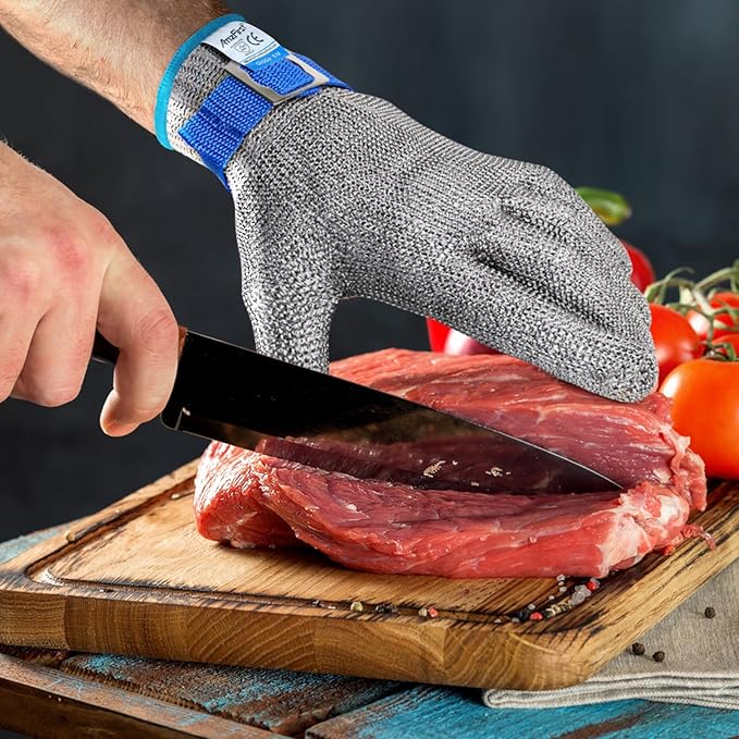 Cut Resistant Gloves, Food Grade for Stainless Steel Mesh Metal Glove Touch Screen, Kitchen Cooking Gloves for Women and Men, for Butcher Meat Cutting Oyster Shucking(Size: 9/Large)