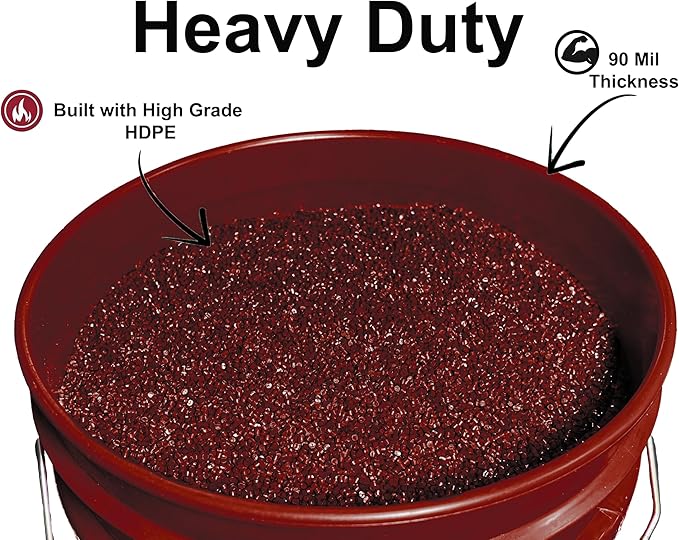 5-Gallon Bucket with Airtight Lid – Made in USA, Food Grade BPA Free Plastic, Heavy Duty Multi-Use, Metal Handle with Grip, Stackable Storage – Burgundy, 3 Pack
