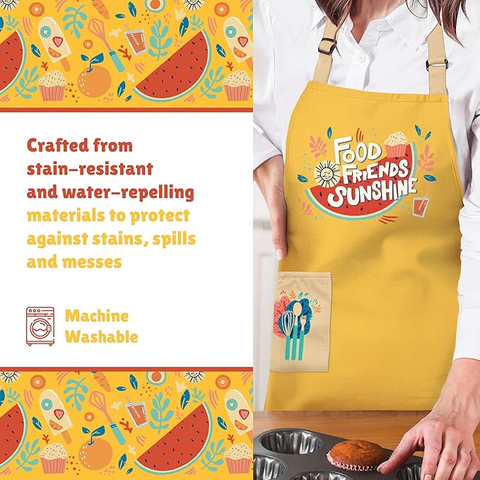 Waterproof Apron for Adults – Adjustable Fit with Deep Pockets, Stylish Cooking & Baking Apron for Women & Men