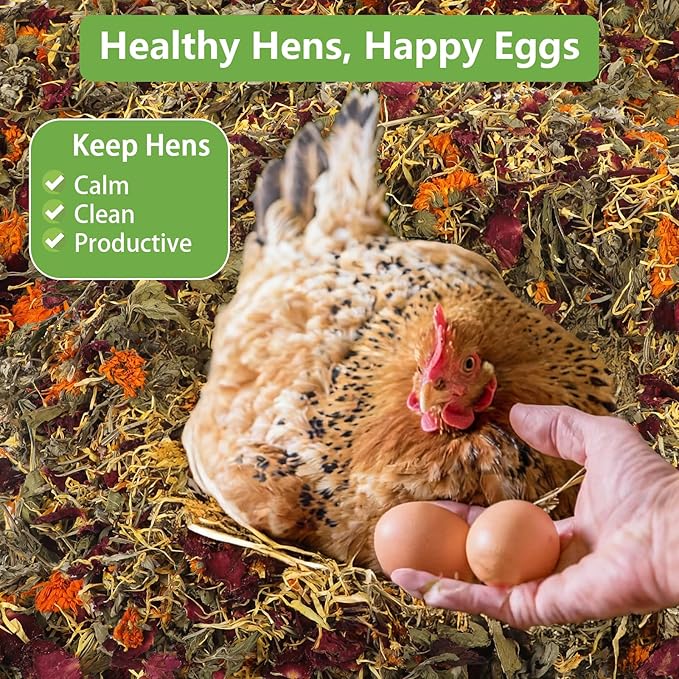 10 Oz Chicken Nesting Herbs, 8 Dried Flowers & Herb Supplement for Chickens Coop, Natural Freshener to Improve Egg Production, Feather Quality & Hen Wellness for Laying Hens