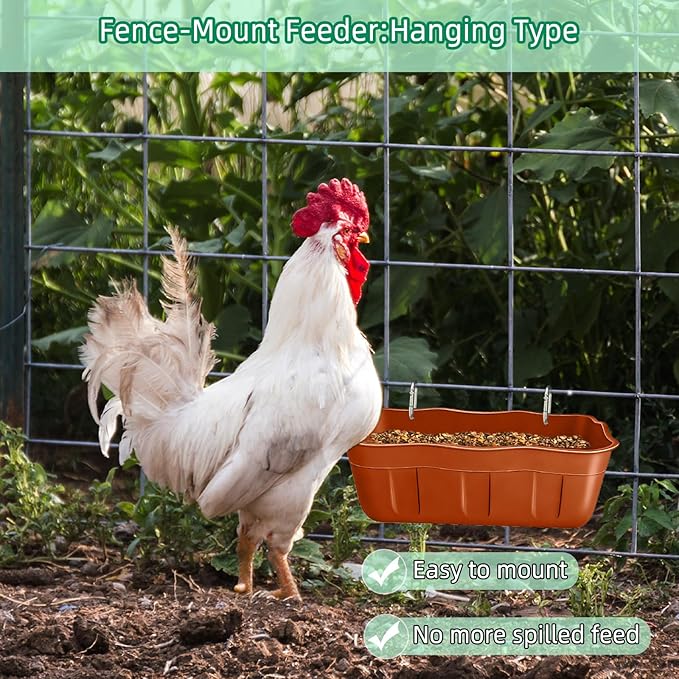 Chicken Feeder Waterer,Hanging Goat Feeders,Feed Trough 3.5 Quart 3 Pack,Hanging Fence Feed Trough for Poultry Livestock,Terracotta