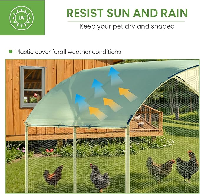 Large Metal Chicken Run, Chicken Coop with Lockable Door Round Shape Walk-in Chicken Hen House with Waterproof & Anti-UV Cover for Duck Rabbit Habitat Cage Outdoor Poultry Cage for Yard Farm